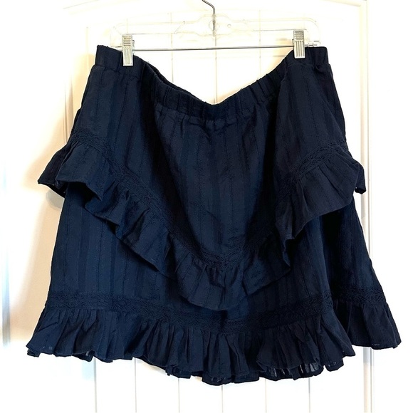 Navy ruffle mini skirt elastic waist stretchy comfy cute, size L / XL - Picture 1 of 8
